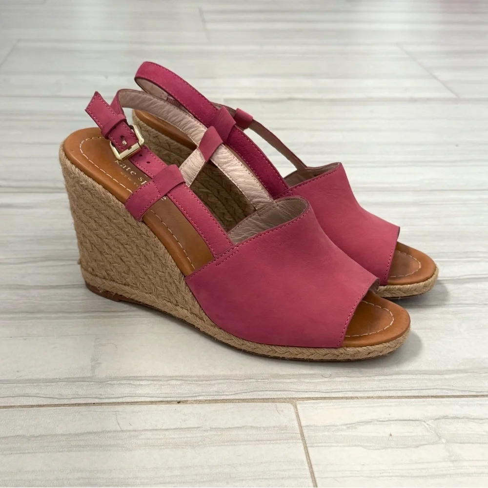 Kate Spade Hot Pink Leather Wedge Sandals, Size 9.5